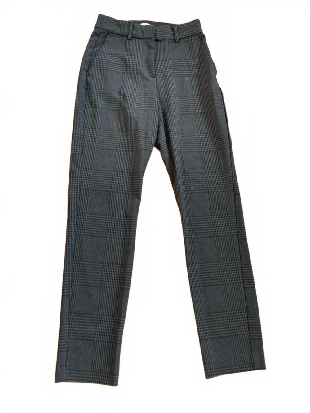 H&M Gray Glen Plaid Straight Leg Trousers Size 4 Career Work Pants